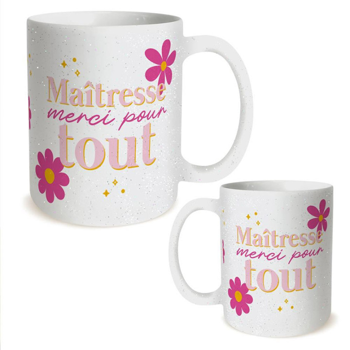 Mug pailleté "Merci Maîtresse" - Rose | Le Géant de la Fête