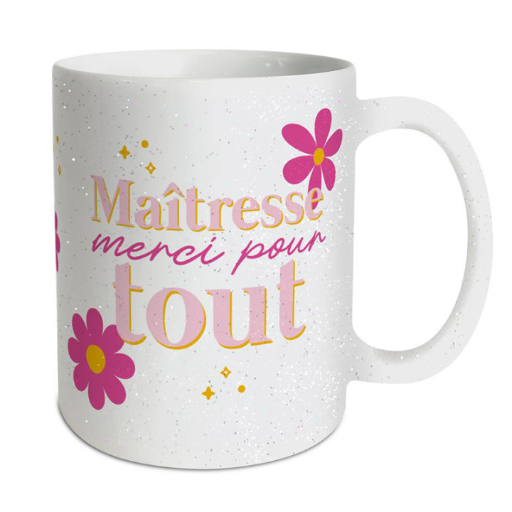 Mug pailleté "Merci Maîtresse" - Rose | Le Géant de la Fête