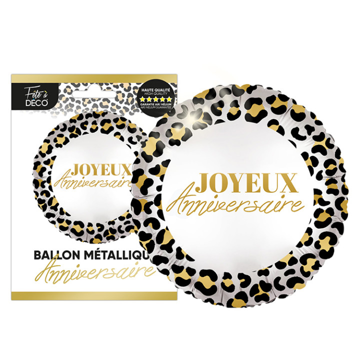 Ballon métallique  “Joyeux Anniversaire” - Léopard - 46 cm | Le Géant de la Fête