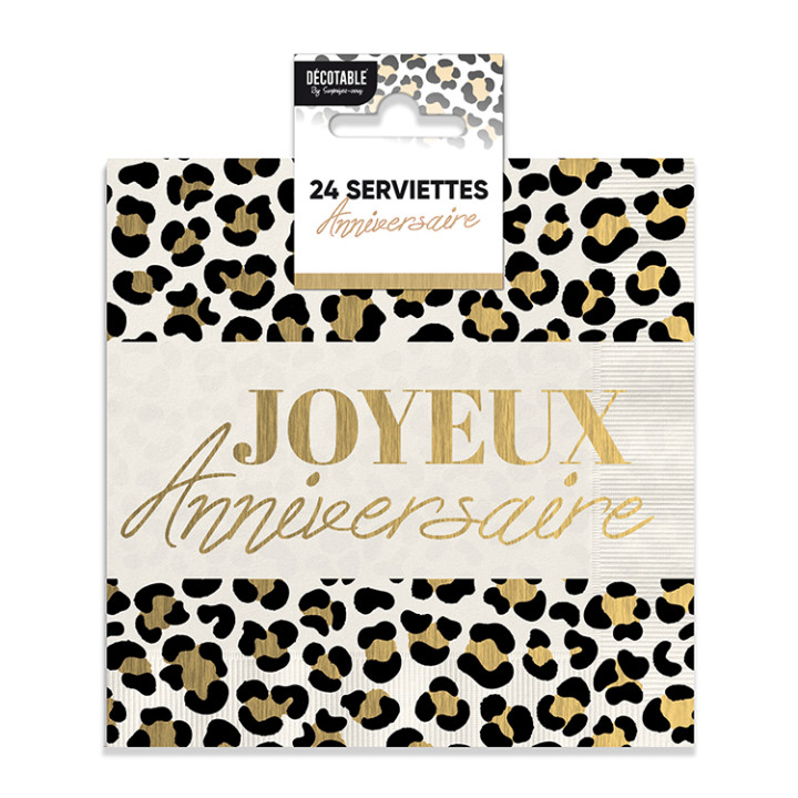 Serviettes “Joyeux Anniversaire” - Léopard - lot de 24 | Le Géant de la Fête