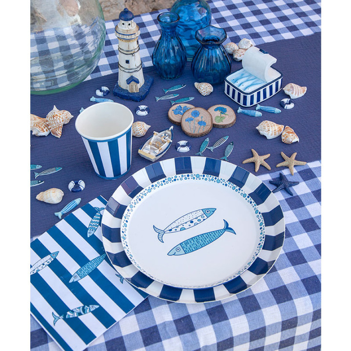 Gobelets - Bordures à rayures - lot de 6 - Marine | Le Géant de la Fête