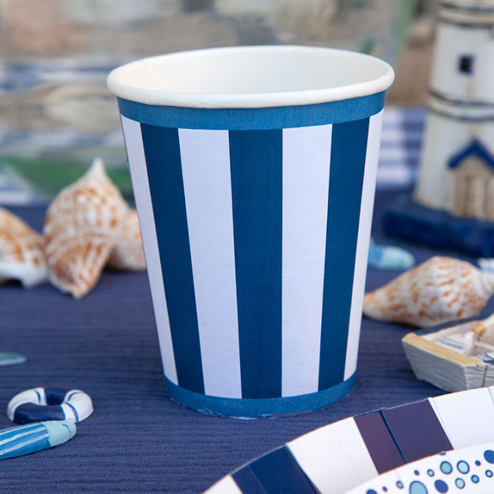 Gobelets - Bordures à rayures - lot de 6 - Marine | Le Géant de la Fête