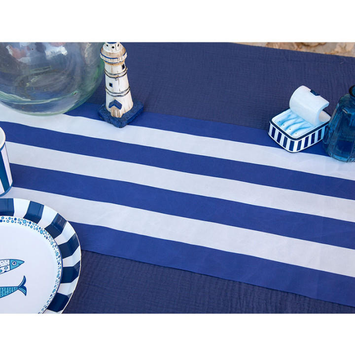 Chemin de table - Bordures à rayures - Marine | Le Géant de la Fête