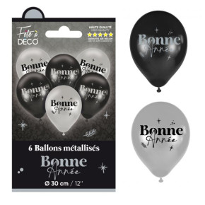 Ballons de baudruche "Bonne Année" - lot de 6 - Argenté | Le Géant de la Fête