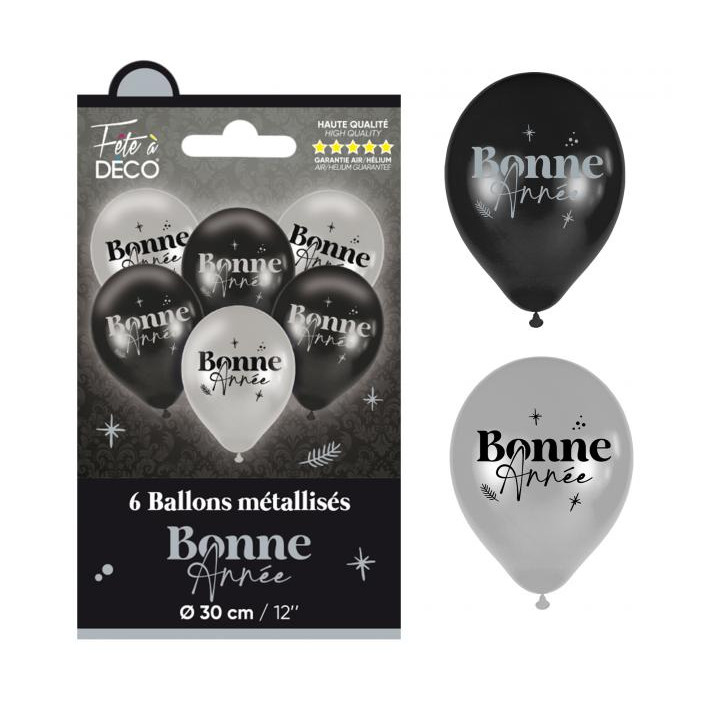 Ballons de baudruche "Bonne Année" - lot de 6 - Argenté | Le Géant de la Fête