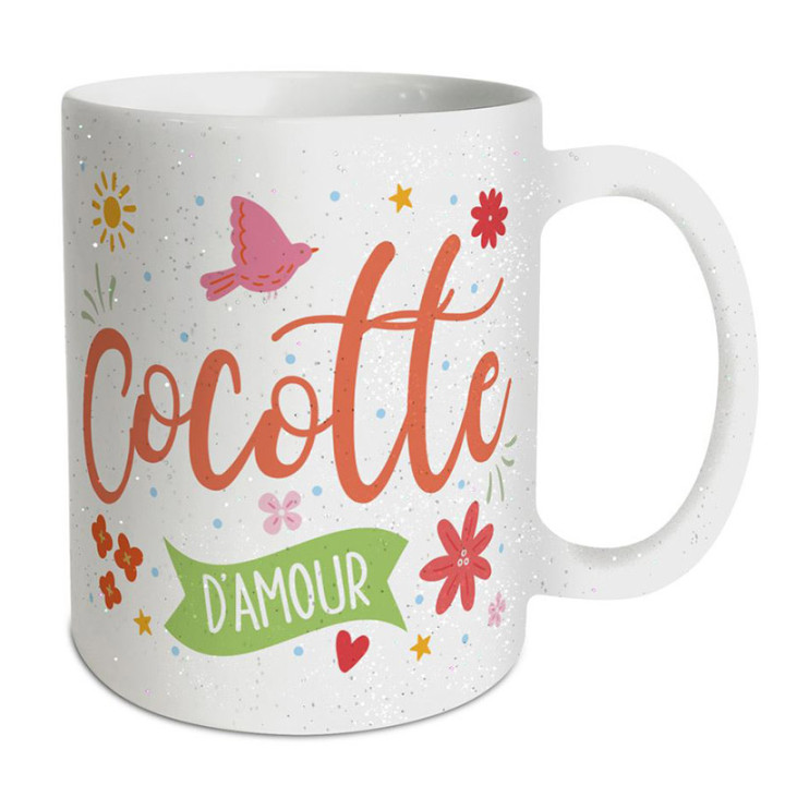 Mug pailleté "Cocotte d'amour" | Le Géant de la Fête