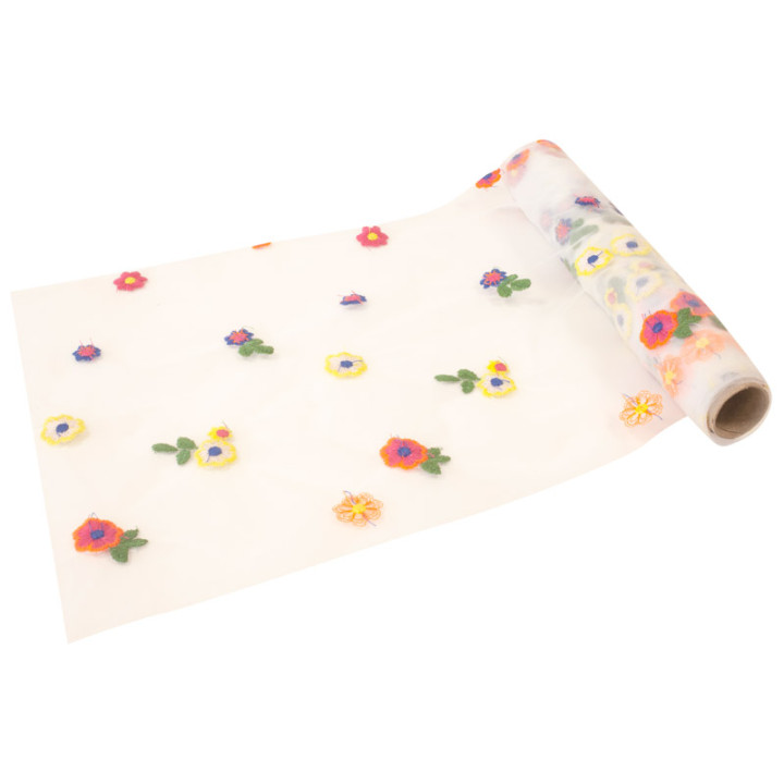 Chemin de table - Flower Power brodé - 3 m | Le Géant de la Fête