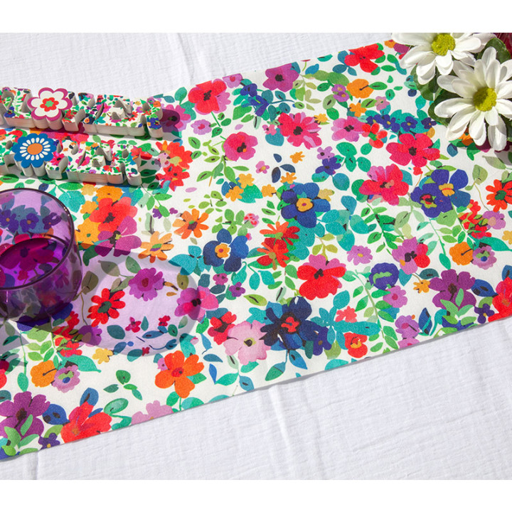 Chemin de table - Flower Power - 28 cm x 4 m - Blanc | Le Géant de la Fête