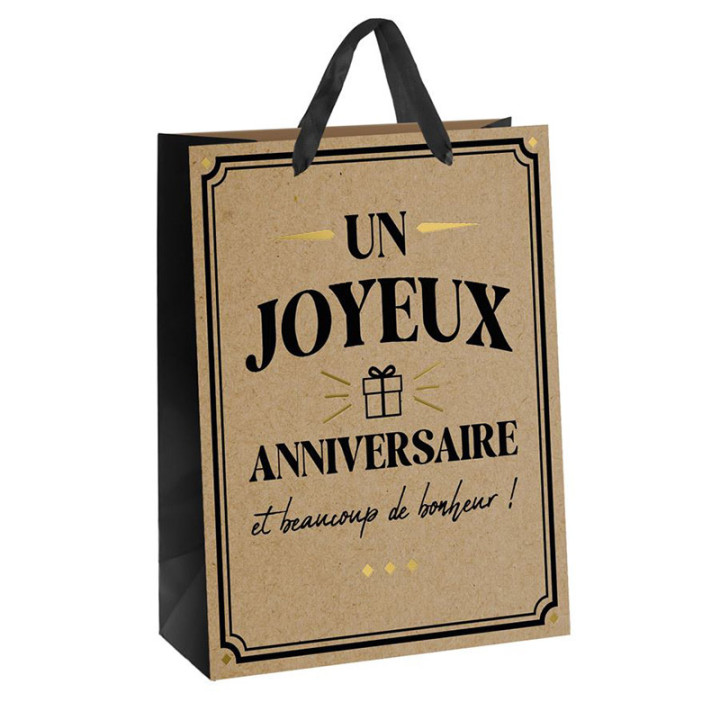 Sac cadeau "Anniversaire" - Kraft - Petit | Le Géant de la Fête