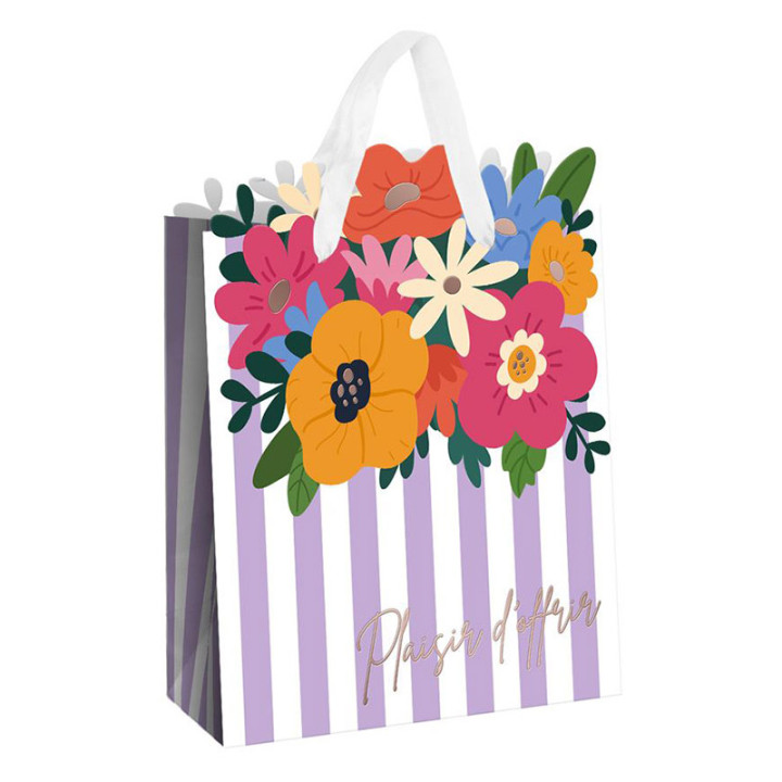 Sac cadeau "Plaisir d'offrir" - Fleurs - Moyen - Lilas | Le Géant de la Fête