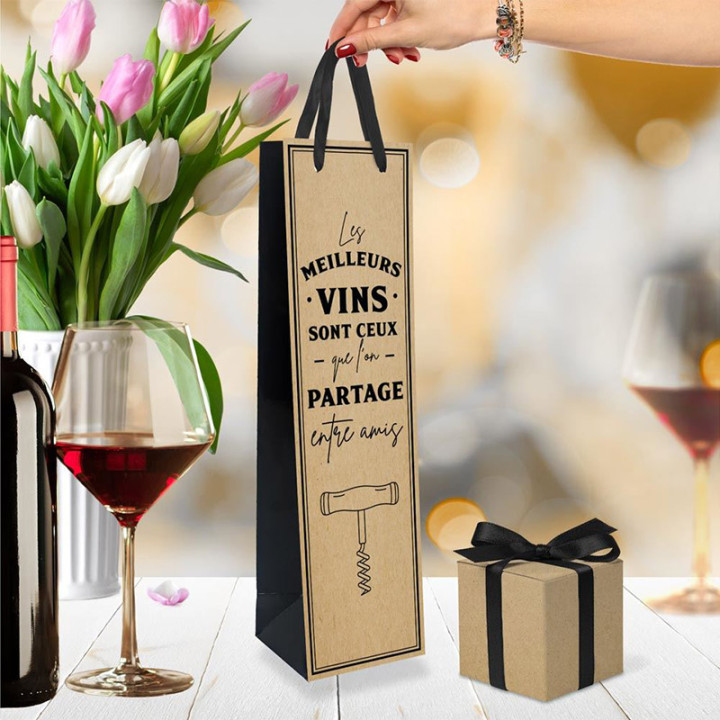 Sac "Meilleurs vins" pour bouteille - Kraft | Le Géant de la Fête