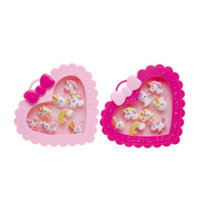 Boîte en cœurs de bagues - Licorne - lot de 8 | Le Géant de la Fête