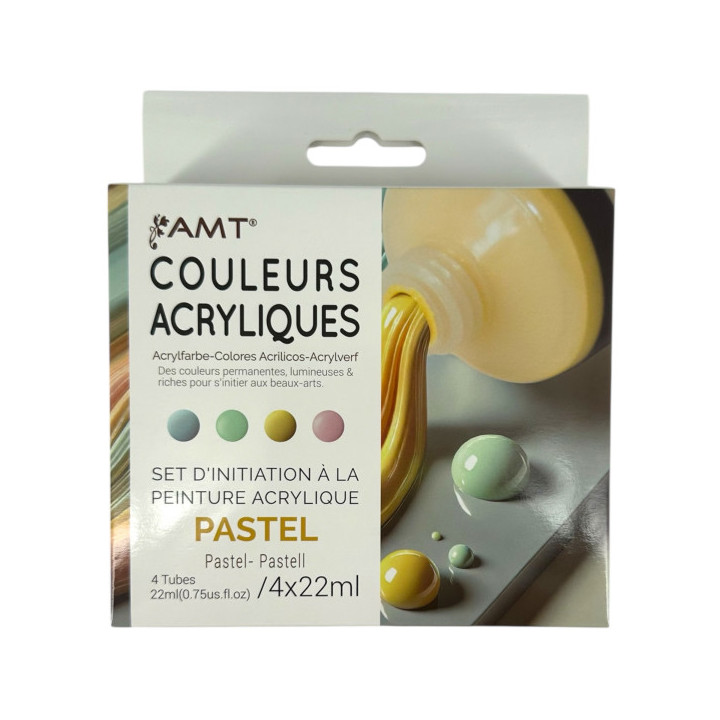 Set d'initiation à l'acrylique - AMT - 4 tubes - Pastel | Le Géant de la Fête