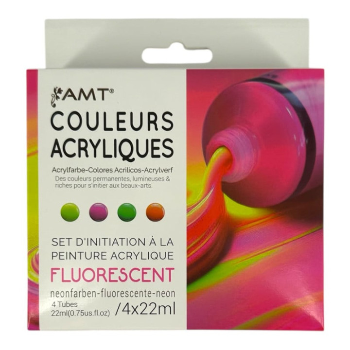 Set d'initiation à l'acrylique - AMT - 4 tubes - Fluo | Le Géant de la Fête