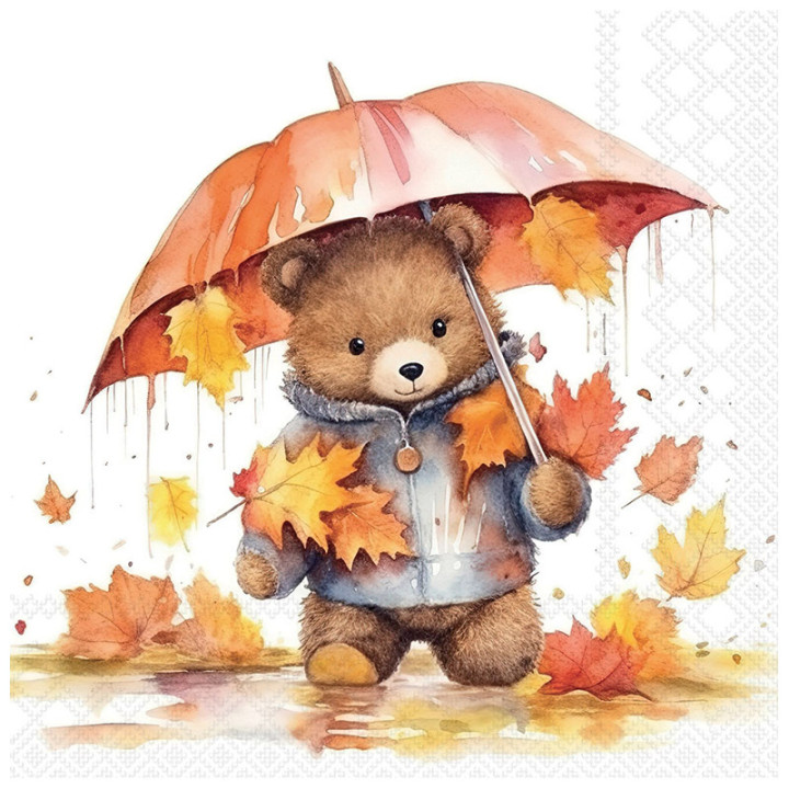 Serviettes décorées - Ourson et parapluie - lot de 20 | Le Géant de la Fête