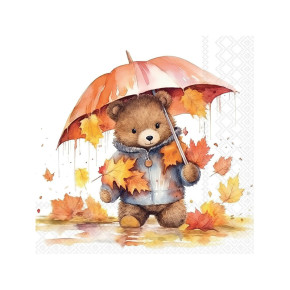 Serviettes cocktail décorées - Ourson et parapluie - lot de 20 | Le Géant de la Fête