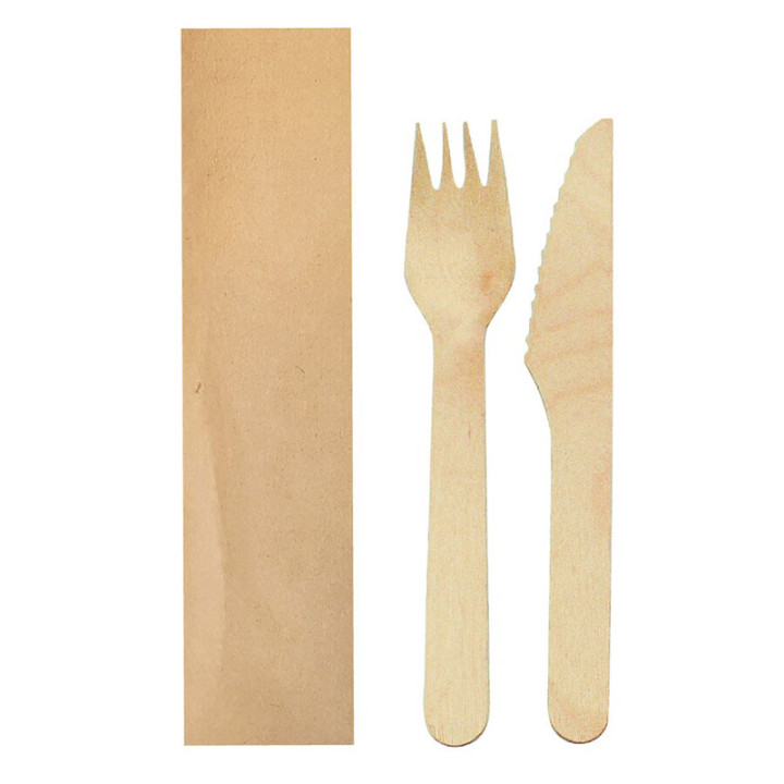Set couteau et fourchette en bois - lot de 50 | Le Géant de la Fête