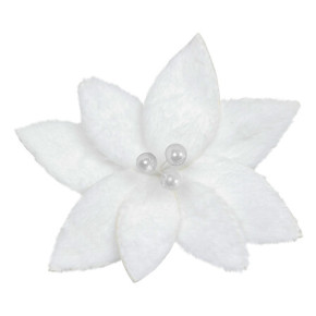 Poinsettia à fourrure en pince - Blanc | Le Géant de la Fête