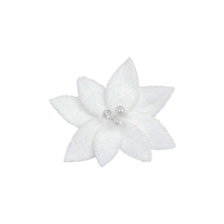 Poinsettia à fourrure en pince - Blanc | Le Géant de la Fête