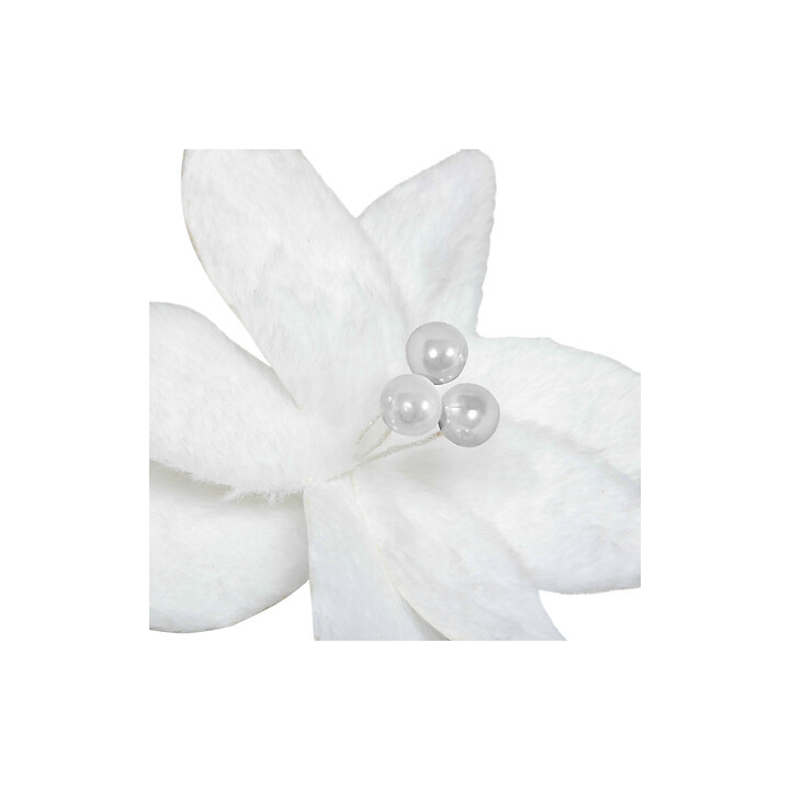 Poinsettia à fourrure en pince - Blanc | Le Géant de la Fête