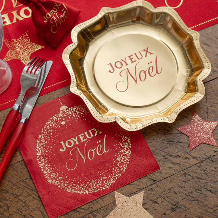 Serviettes "Joyeux Noël" - Noël Étincelant - lot de 10 - Rouge | Le Géant de la Fête