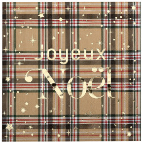 Serviettes "Joyeux Noël" - Tartan - lot de 10 - Beige | Le Géant de la Fête