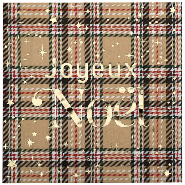 Serviettes "Joyeux Noël" - Tartan - lot de 10 - Beige | Le Géant de la Fête