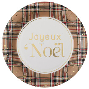 Assiettes "Joyeux Noël" - Tartan - lot de 10 - Beige | Le Géant de la Fête