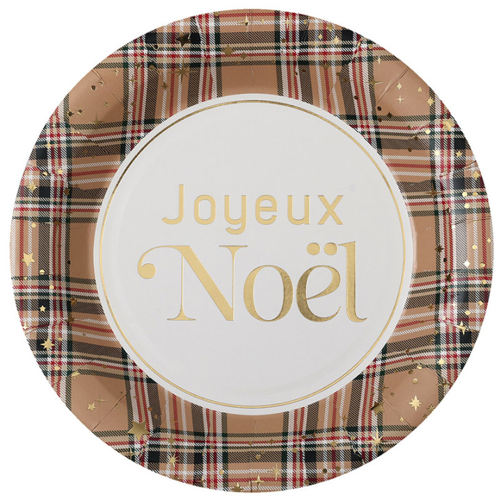 Assiettes "Joyeux Noël" - Tartan - lot de 10 - Beige | Le Géant de la Fête