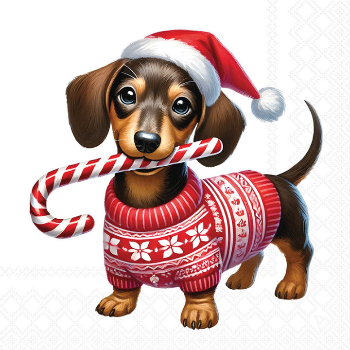 Serviettes décorées - Teckel de Noël - lot de 20 | Le Géant de la Fête