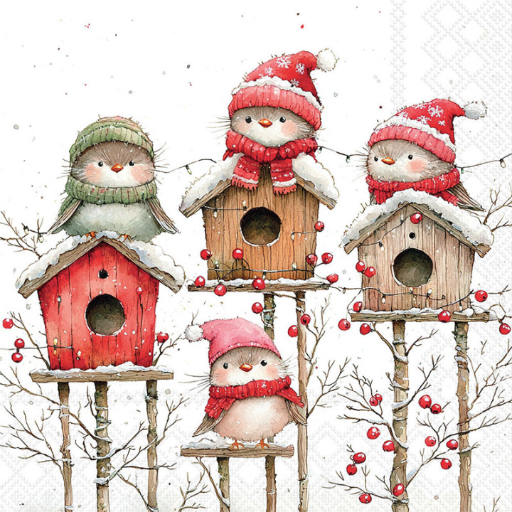 Serviettes cocktail décorées - Nichoirs à oiseaux - lot de 20 | Le Géant de la Fête