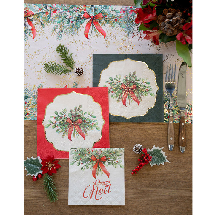 Serviettes cocktail "Joyeux Noël" - Jolis rubans - lot de 20 | Le Géant de la Fête