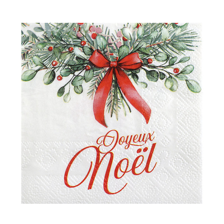 Serviettes cocktail "Joyeux Noël" - Jolis rubans - lot de 20 | Le Géant de la Fête