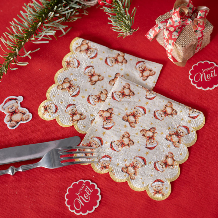 Serviettes cocktail - Teddy Noël - lot de 20 | Le Géant de la Fête