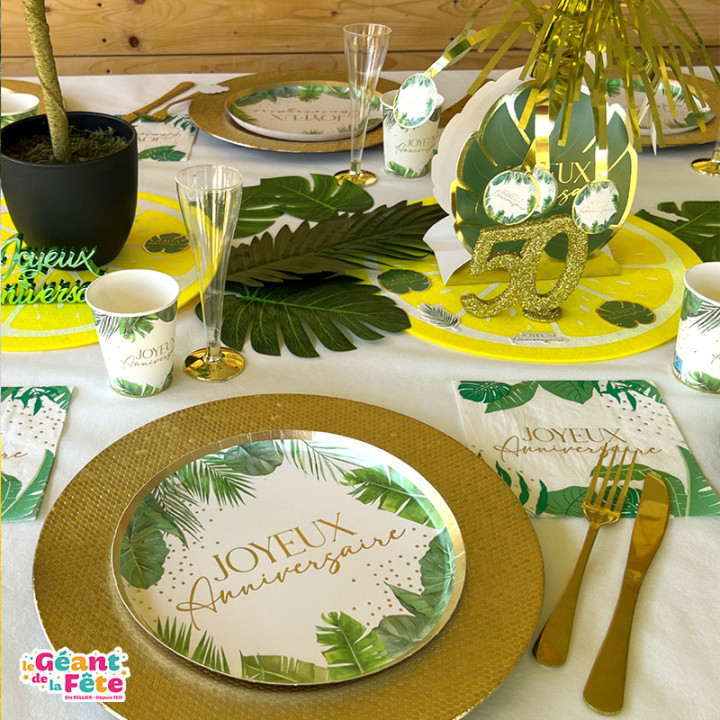 Assiettes "Anniversaire"- Tropical Palm - lot de 6 | Le Géant de la Fête