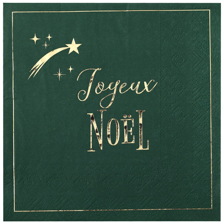 Serviettes "Joyeux Noël" - Étoile filante - lot de 10 - Vert | Le Géant de la Fête