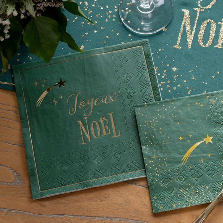 Serviettes "Joyeux Noël" - Étoile filante - lot de 10 - Vert | Le Géant de la Fête