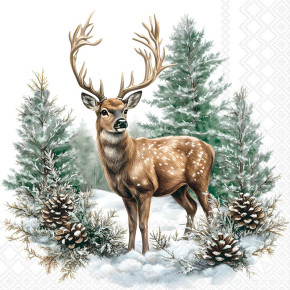 Serviettes cocktail décorées - Cerf en hiver - lot de 20 | Le Géant de la Fête