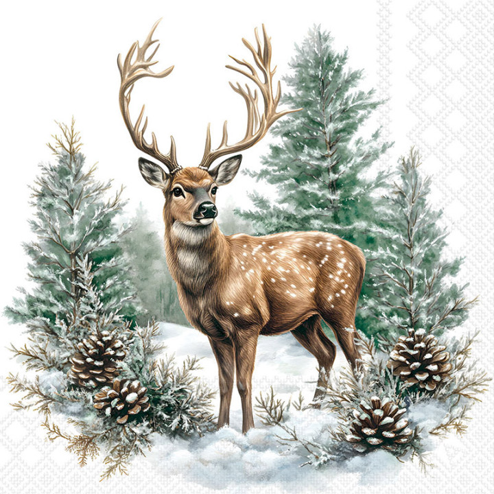 Serviettes décorées - Cerf en hiver - lot de 20 | Le Géant de la Fête