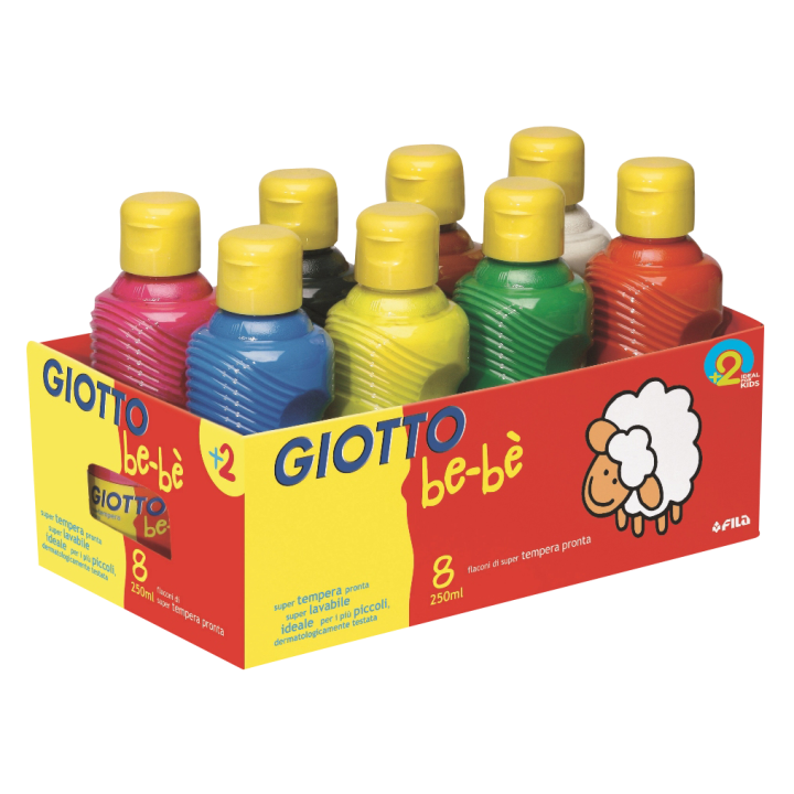 Gouache Giotto "KIDS PAINT" 250 ml - assortiment de 8 pots | Le Géant de la Fête