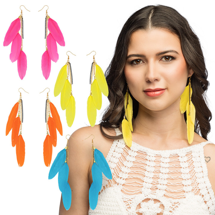 Paire de boucles d’oreilles - Plumes - Fluo | Le Géant de la Fête