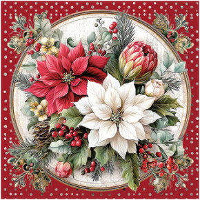 Serviettes décorées - Scène de poinsettia - lot de 20