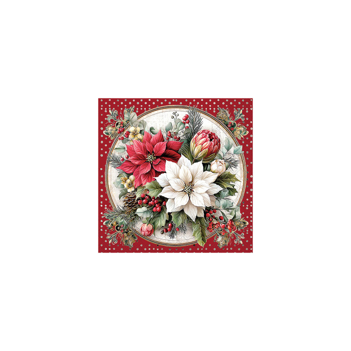 Serviettes décorées - Scène de poinsettia - lot de 20