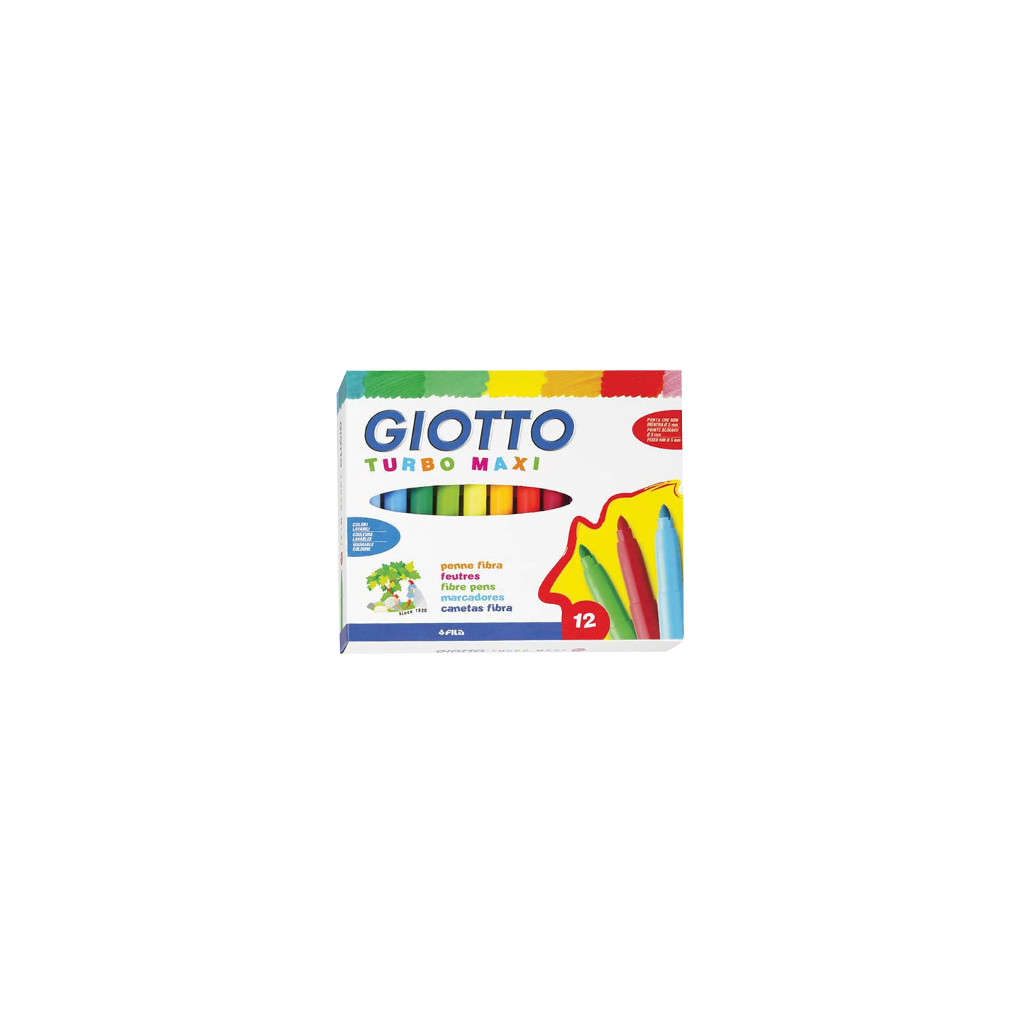 GIOTTO Turbo Giant - Lot De 12 Feutres Larges (dont 2 Fluo) - Pointe 7.5 Mm, Lavables - 13